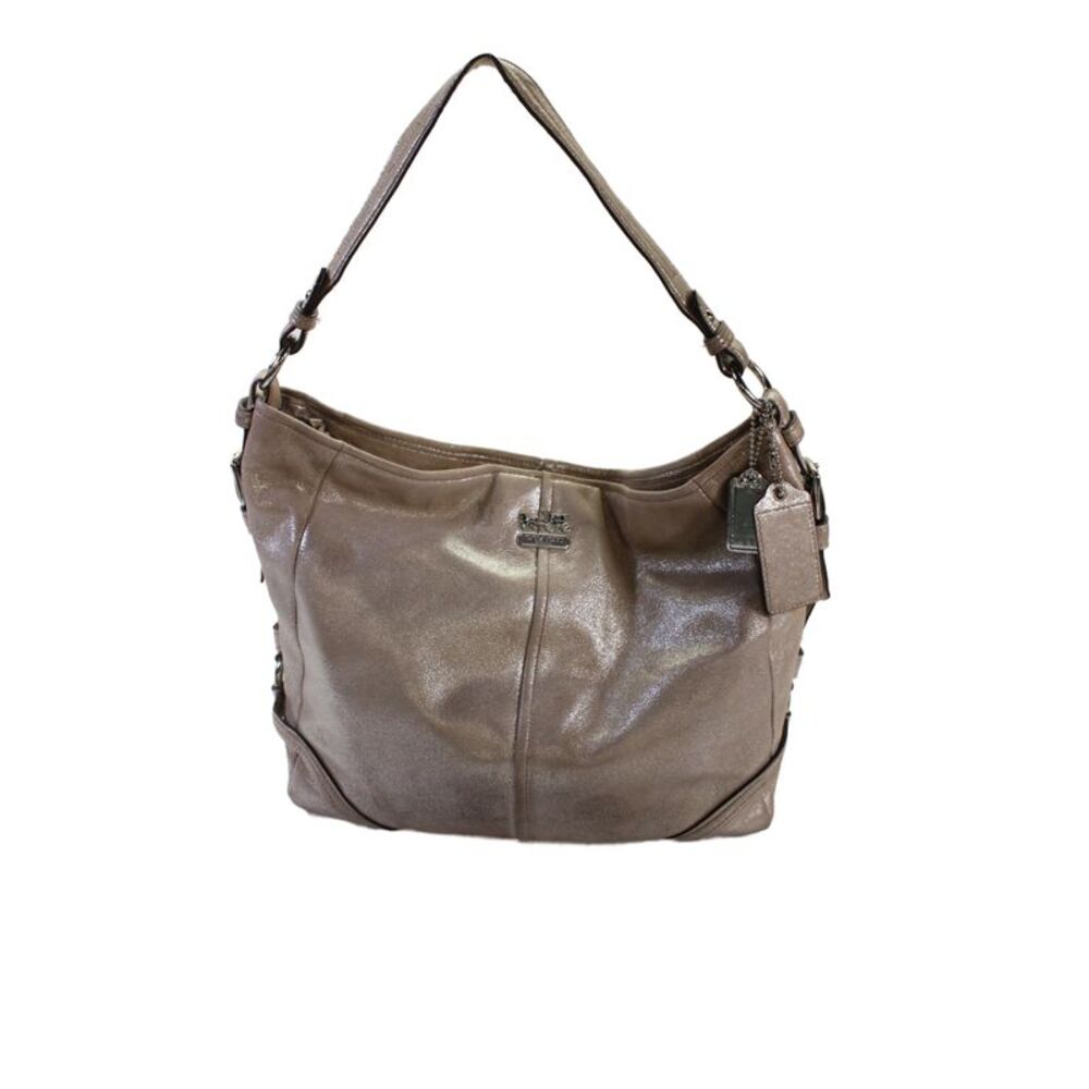 Coach Womens Leather Metallic Buckle Top Handle Handbag Tan